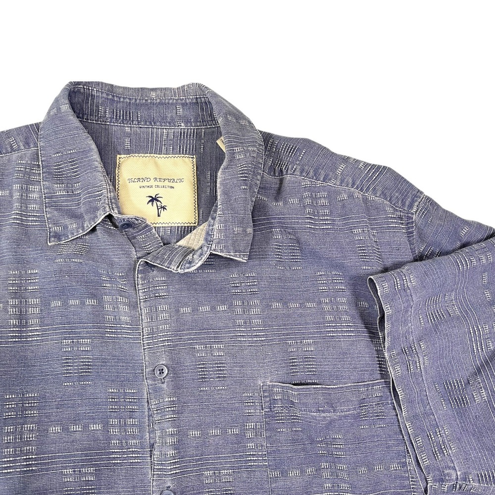 Island Republic XXL Blue Button Up Shirt Geometric Textured Silk Coastal Dadcore